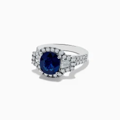 Rings|Effy Jewelry Hematian 18K White Gold Blue Sapphire and Diamond Ring