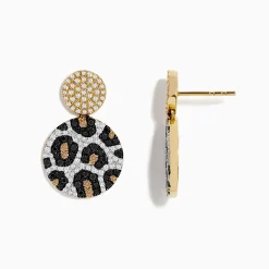 Earrings|BH Multi 14K Gold Black, Espresso and White Diamond Panther Spot Drop Earrings, 1.57 TCW