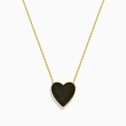 Necklaces & Pendants|Effy Jewelry 14K Gold Black Mother of Pearl and Diamond Reversible Heart Pendant