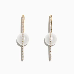 Earrings|Effy Jewelry 14K Gold Cultured Fresh Water Pearl u0026 Diamond Hoop Earrings, 0.20 TCW