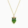 Necklaces & Pendants|Effy Jewelry 14K Gold Diamond Green and Yellow Enamel Owl Pendant
