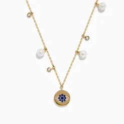 Necklaces & Pendants|Effy Jewelry 14K Gold Fresh Water Pearl, Sapphire and Diamond Evil Eye Necklace