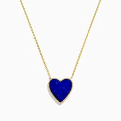 Necklaces & Pendants|Effy Jewelry 14K Gold Lapis Lazuli and Diamond Reversible Heart Pendant