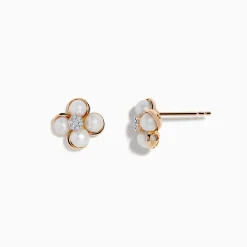 Earrings|Effy Jewelry 14K Pink Gold Fresh Water Pearl and Diamond Earrings