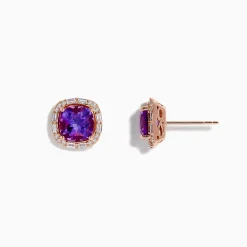 Earrings|Effy Jewelry 14K Rose Gold Amethyst and Diamond Stud Earrings