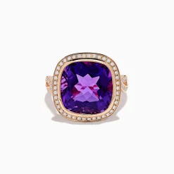 Rings|Effy Jewelry 14K Rose Gold Amethyst and Diamond Cocktail Ring