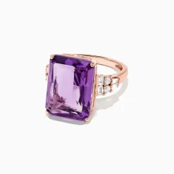 Rings|BH Multi 14K Rose Gold Amethyst and Diamond Cocktail Ring, 11.94 TCW