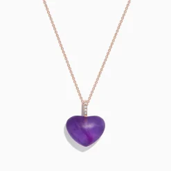 Necklaces & Pendants|Effy Jewelry 14K Rose Gold Amethyst and Diamond Heart Pendant, 10.32 TCW
