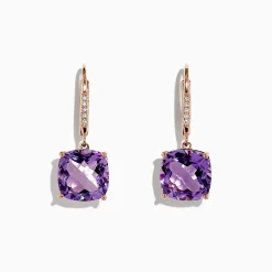 Earrings|Effy Jewelry 14K Rose Gold Amethyst and Diamond Earrings, 8.12 TCW