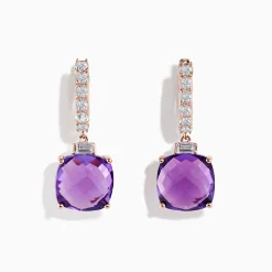 Earrings|Effy Jewelry 14K Rose Gold Amethyst and White Sapphire Earrings