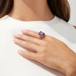 Rings|BH Multi 14K Rose Gold Amethyst, Tanzanite and Diamond Cocktail Ring, 7.60 TCW