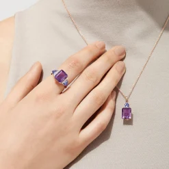 Necklaces & Pendants|Effy Jewelry 14K Rose Gold Amethyst, Tanzanite and Diamond Pendant, 6.16 TCW
