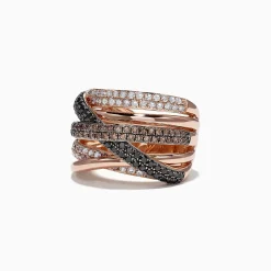 Rings|Effy Jewelry 14K Rose Gold Black, Brown and White Diamond Ring, 1.47 TCW