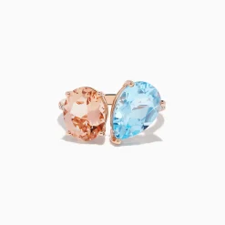 Rings|Effy Jewelry 14K Rose Gold Blue Topaz, Morganite, and Diamond Toi Et MoiRing