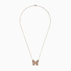 Necklaces & Pendants|Effy Jewelry 14K Rose Gold Brown and White Diamond Butterfly Necklace