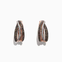 Earrings|Effy Jewelry 14K Rose Gold Brown and White Diamond Earrings, 0.71 TCW