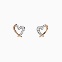 Earrings|Effy Jewelry 14K Rose Gold Diamond Open Heart Earrings