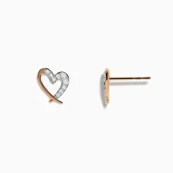 Earrings|Effy Jewelry 14K Rose Gold Diamond Open Heart Earrings