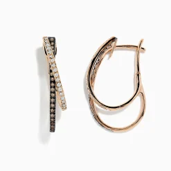 Earrings|BH Multi 14K Rose Gold Espresso and White Diamond Hoop Earrings, 0.58 TCW