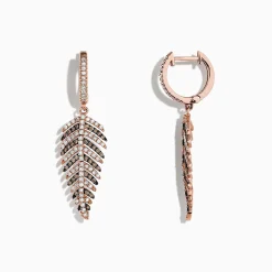 Earrings|Effy Jewelry 14K Rose Gold Espresso u0026 White Diamond Leaf Earrings, 1.05 TCW