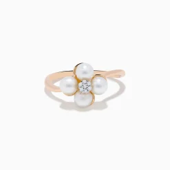 Rings|Effy Jewelry 14K Rose Gold Fresh Water Pearl and Diamond Flower Ring