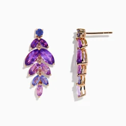 Earrings|Effy Jewelry 14K Rose Gold Iolite, Amethyst and Tanzanite Earrings