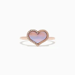 Rings|BH Multi 14K Rose Gold Mother of Pearl and Diamond Heart Ring, 0.04 TCW