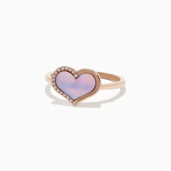Rings|BH Multi 14K Rose Gold Mother of Pearl and Diamond Heart Ring, 0.04 TCW