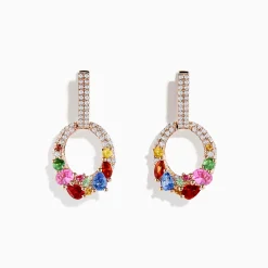 Earrings|Effy Jewelry 14K Rose Gold Multi Sapphire and Diamond Earrings