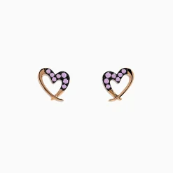 Earrings|Effy Jewelry 14K Rose Gold Multi Sapphire Heart Earrings