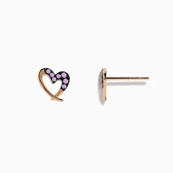 Earrings|Effy Jewelry 14K Rose Gold Multi Sapphire Heart Earrings