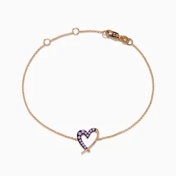 Bracelets|Effy Jewelry 14K Rose Gold Multi Sapphire Heart Bracelet