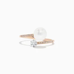Rings|BH Multi 14K Rose Gold Pearl and Diamond Wrap Ring, 0.13 TCW