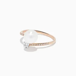 Rings|BH Multi 14K Rose Gold Pearl and Diamond Wrap Ring, 0.13 TCW