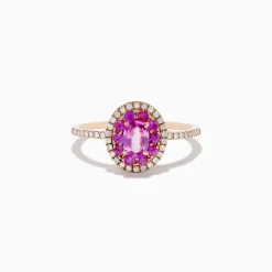 Rings|Effy Jewelry 14K Rose Gold Pink Sapphire and Diamond Double Halo Ring