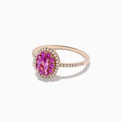Rings|Effy Jewelry 14K Rose Gold Pink Sapphire and Diamond Double Halo Ring