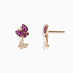 Earrings|Effy Jewelry 14K Rose Gold Pink Sapphire and Diamond Butterfly Earrings