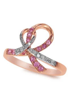Rings|Effy Jewelry 14K Rose Gold Pink Sapphire and Diamond Breast Cancer Awareness Ribbon Ring, 0.38 TCW