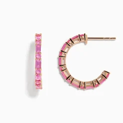 Earrings|Effy Jewelry 14K Rose Gold Pink Sapphire Hoop Earrings