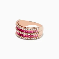 Rings|Effy Jewelry 14k Rose Gold Princess Cut Pink Tourmaline and Ruby Ring 1.61 TCW
