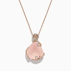 Necklaces & Pendants|Effy Jewelry 14K Rose Gold Rose Quartz and Diamond Pendant, 16.18 TCW