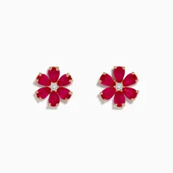 Earrings|Effy Jewelry 14K Rose Gold Ruby Flower Earrings