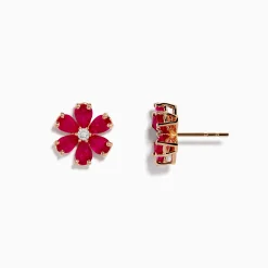 Earrings|Effy Jewelry 14K Rose Gold Ruby Flower Earrings