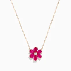 Necklaces & Pendants|Effy Jewelry 14K Rose Gold Ruby Flower Necklace