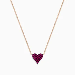 Necklaces & Pendants|Effy Jewelry 14K Rose Gold Ruby Pave Heart Necklace