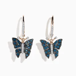 Earrings|Effy Jewelry 14K Rose Gold White and Blue Diamond Butterfly Earrings