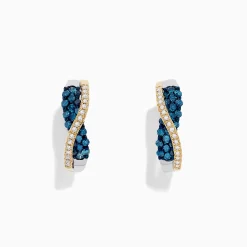 Earrings|effyjewelry.com 14K Two Tone Gold Blue and White Diamond Crossover Hoop Earrings, 1.00 TCW
