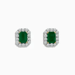 Earrings|Effy Jewelry 14K Two Tone Gold Emerald and Diamond Earrings