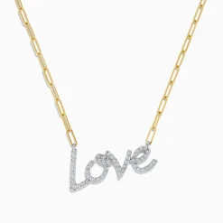 Necklaces & Pendants|Effy Jewelry 14K Two Tone Gold Love Pendant with Paperclip Chain