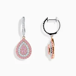 Earrings|Effy Jewelry 14K Two Tone Gold Pink and White Diamond Earrings